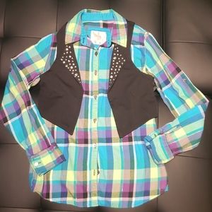 Justice Green Plaid Button-Down w/Vest (Size 12)